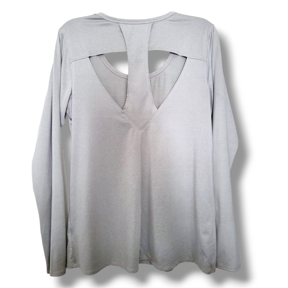 Reebok Grey Cutout Long Sleeve Athletic Top | L